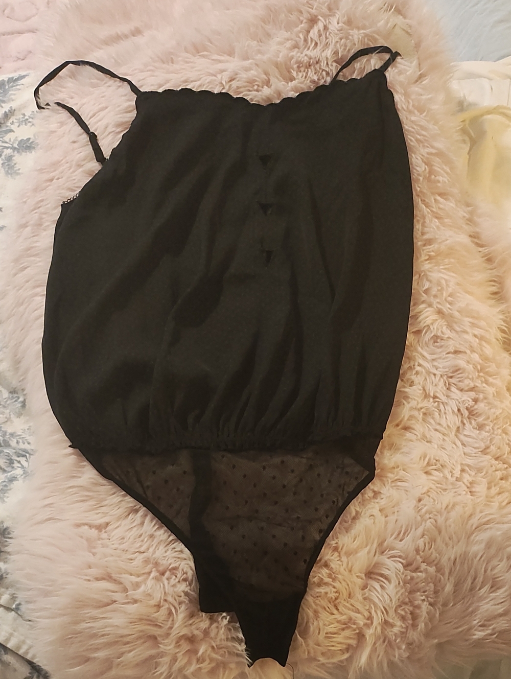 Free People Black Sheer Dot Bodysuit